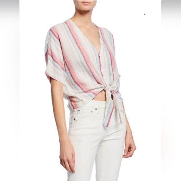 Rails The Striped Linen Tie Front Top Size L - Picture 1 of 5